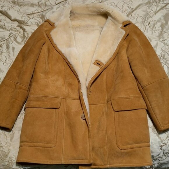 Shearling genuine sheepskin brown jacket, size 42 - Picture 1 of 5